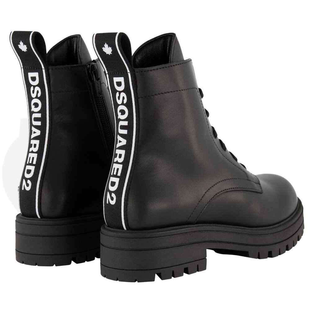 Dsquared2-Veter-Boots-zwart-met-logobies-62372 biker boots - Fashion for Kids & Teens